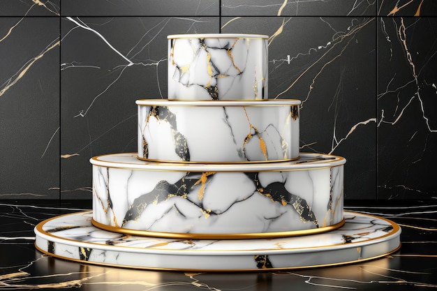 White and Gold Marble Podium Display Stand