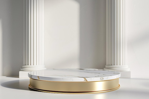 a white and gold pedestal with columns