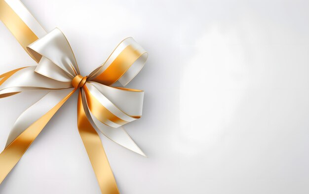 A white and gold ribbon with a bow on it