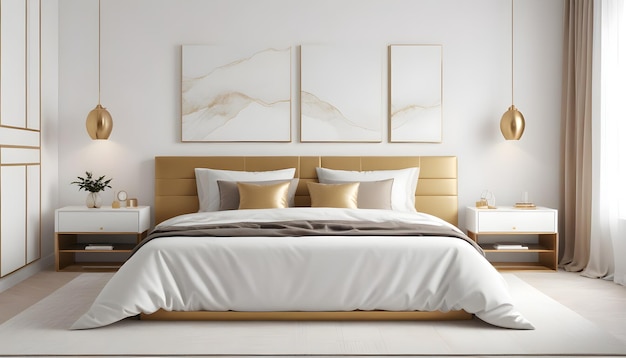 White and gold theme interior modern minimalism photo realism