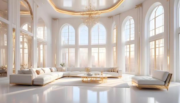 White and gold theme interior modern minimalism photo realism