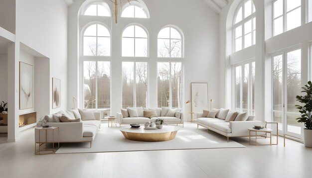 White and gold theme interior modern minimalism photo realism