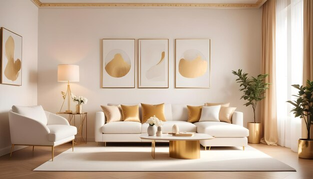 White and gold theme interior modern minimalism photo realism