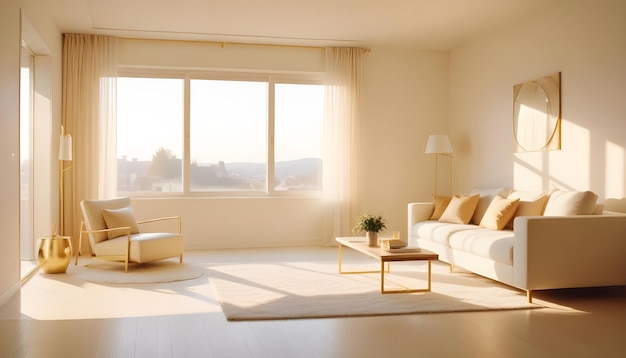 White and gold theme interior modern minimalism photo realism