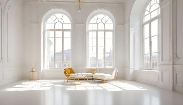 White and gold theme interior modern minimalism photo realism