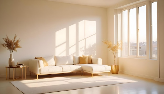 White and gold theme interior modern minimalism photo realism