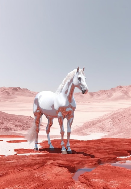 White golden horse standing desert ai generated image High quality ai generated image