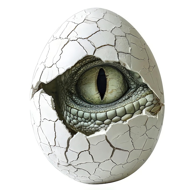 Photo a white and gray egg with a green eye and a hole in the middle