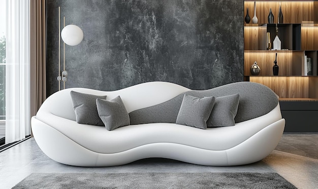 A white and gray modern style sofa