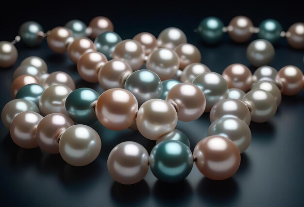 Photo white and gray pearls on black background