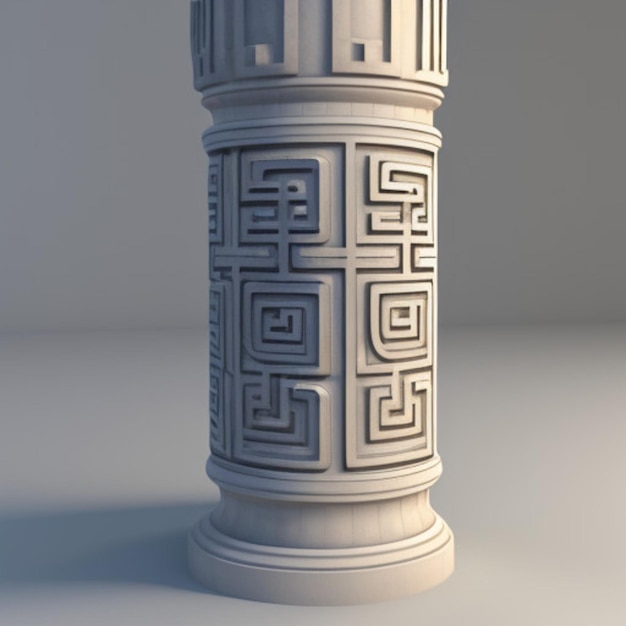 a white and gray vase with a geometric design on the bottom