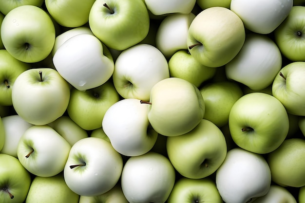 White and green apples background Top view