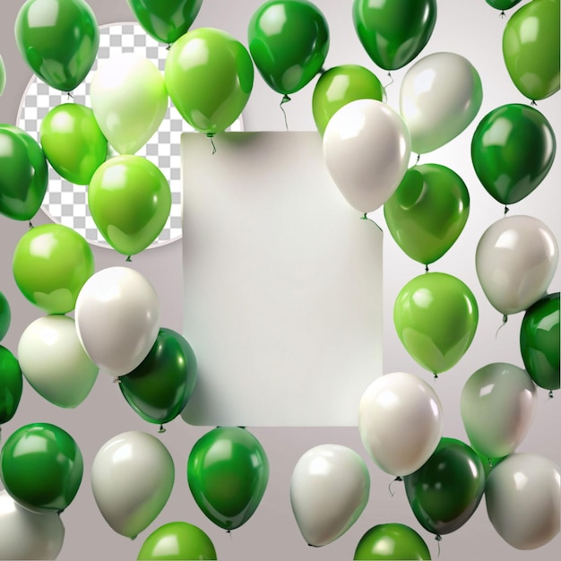 white and green balloons with text space on transparent background