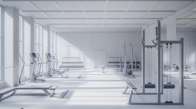 Photo white gym interior with fitness equipment