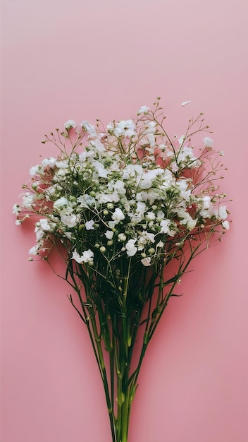 White gypsophila flowers or babys breath flowers on pink background