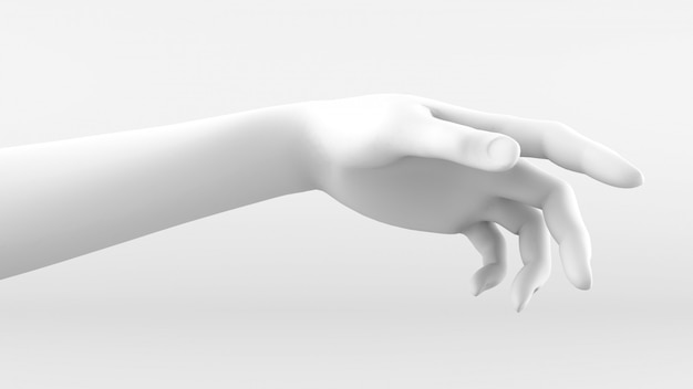 White hand on a white background. 3d image, 3d rendering.