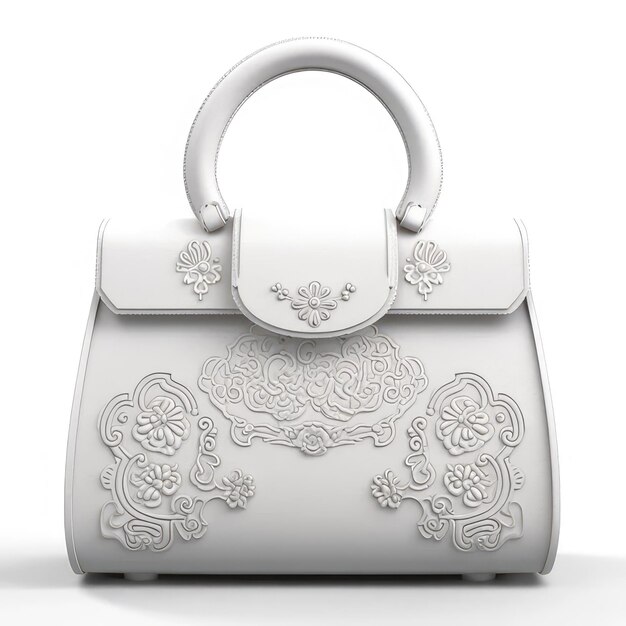 Photo a white handbag with a floral design captured beautifully