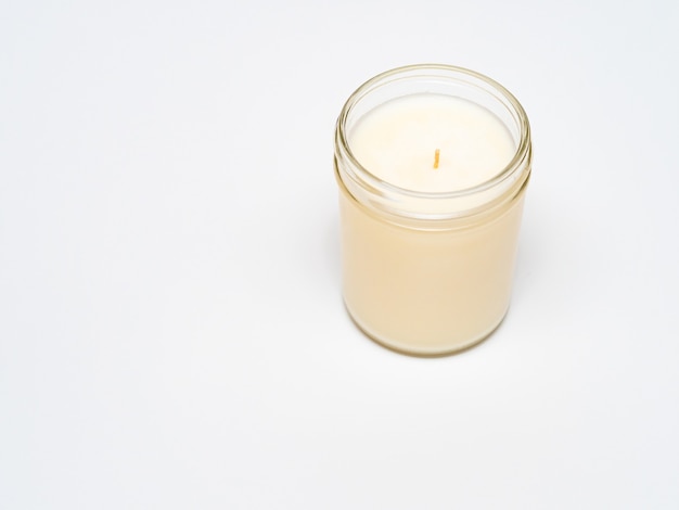 White handmade candle in white background