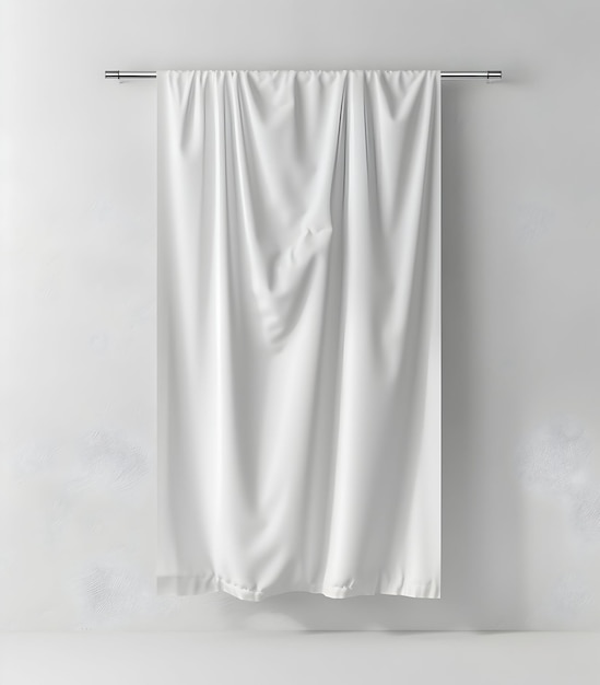 Photo white hanging flag mockup on wall minimalist blank fabric template