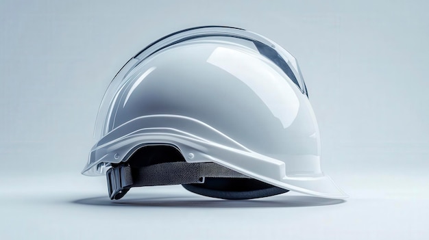 Photo a white hard hat with a black strap lies on a flat surface