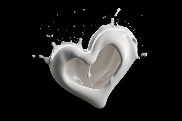 White heart shape milk splash romantic food AI generated image