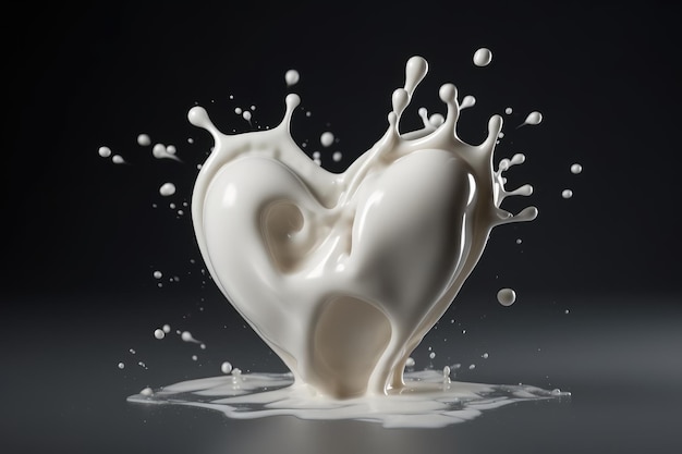 White heart shape milk splash romantic food generated by AI