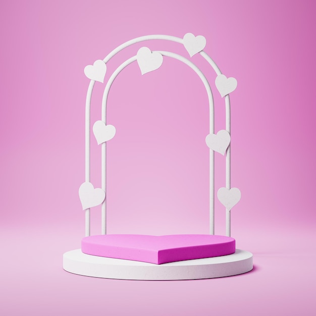 White Heart Shaped Product Display Podium on Pink Background