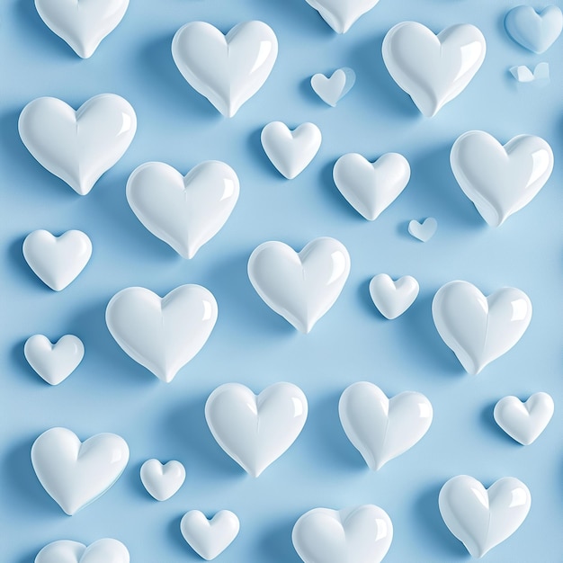 Photo white hearts on light blue background happy valentines day white hearts abstract white heart on blue background