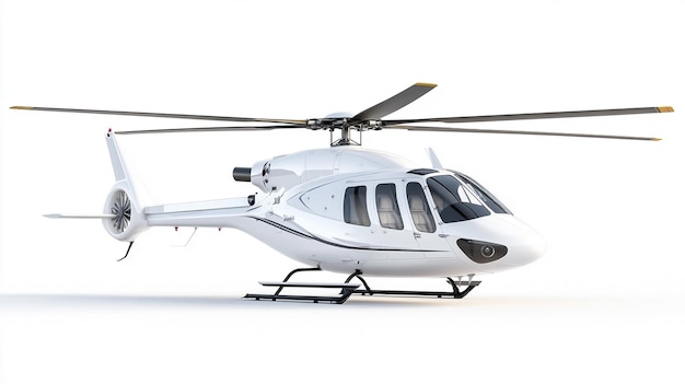 a white helicopter with a black nose and a white background