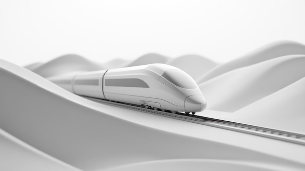 Photo white highspeed train traveling through abstract landscape