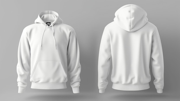 A white hoodie mockup in front and back views perfect for showcasing your design