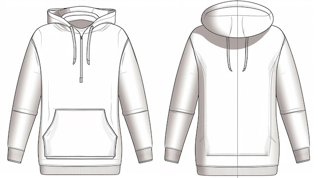 A white hoodie template for fashion design mockups with front and back views