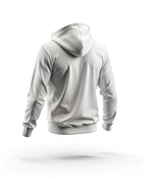 A white hoodie with a hood is shown in a white background