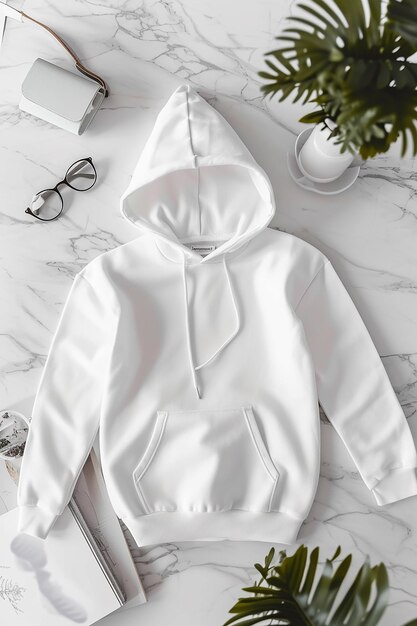 Photo a white hoodie with a tie on it sits on a table