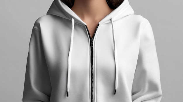 white hoodie with a zipper on the front