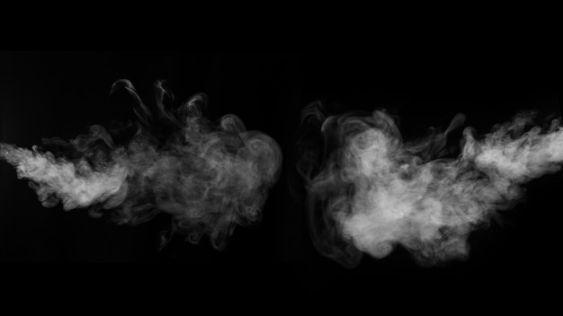 White horizontal smoke collection on black background Fog or smoke set isolated on black background White cloudiness mist or smog background