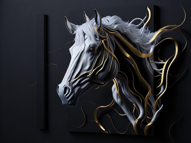 White horse on black background 3d rendering 3d illustration Digital art for wall decor