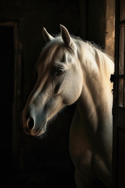 White horse portrait in a stable ai generative