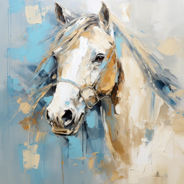 White horse portrait wall art poster in style of abstract oil painting