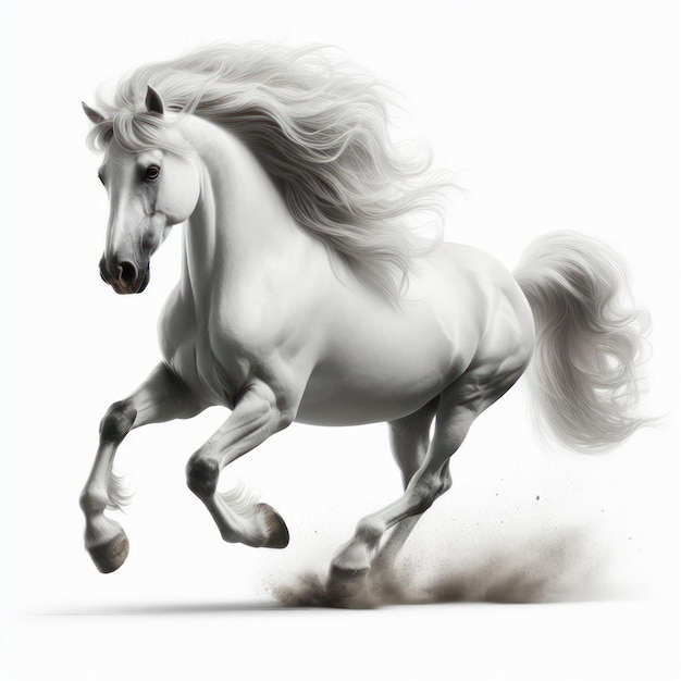 White horse run forward Isolated on white background