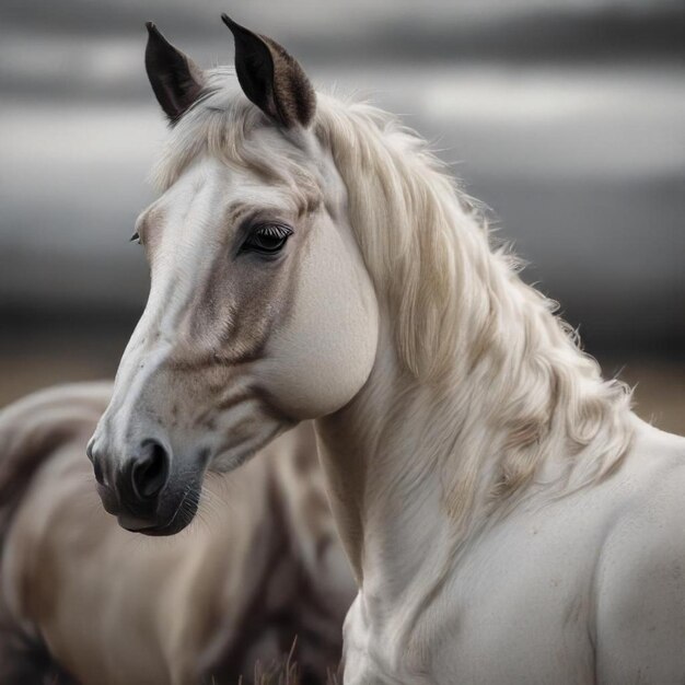 Photo a white horse with a brown mane and a white mane