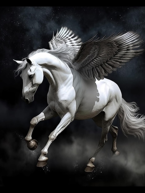 a white horse with wings that has wings that say " wings " on it.