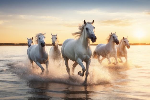 White horses running in the water wallpapers and images wallpapers pictures 2560x1600