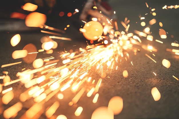 White hot sparks when grinding steel metalworking