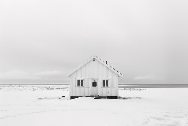 Photo a white house is standing in a snowy field the house is small and has a simple design