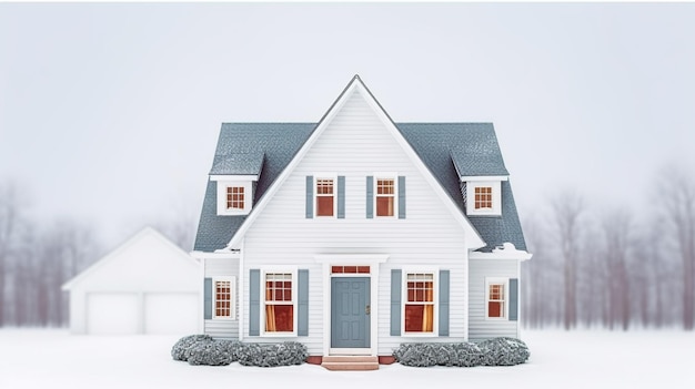 A white house with blue siding and a white house with a blue door.