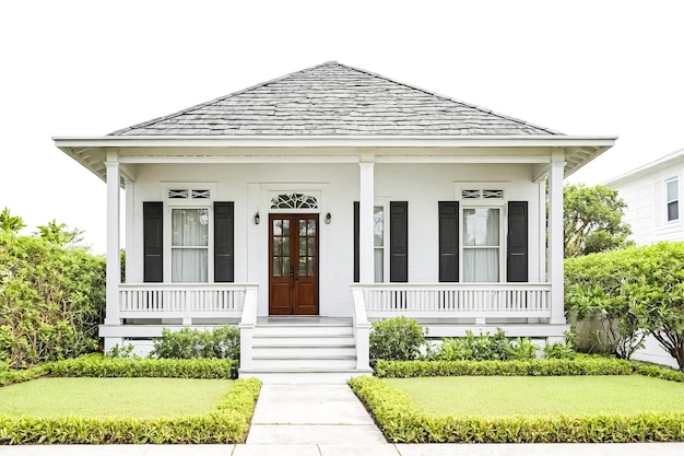 White House with Green Lawn and Porch