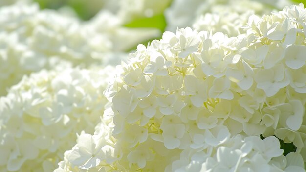 White Hydrangea macrophylla flowers in full bloom in summer