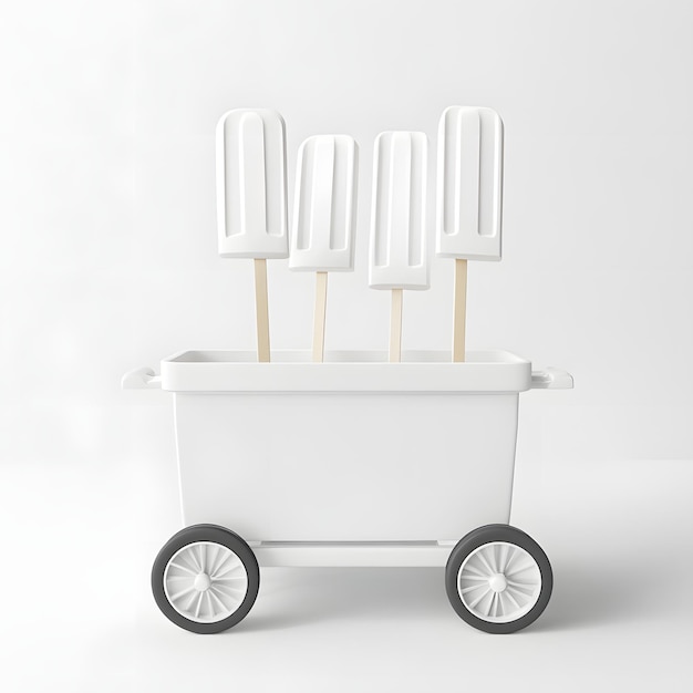 Photo a white ice cream cart with three lollipops in it