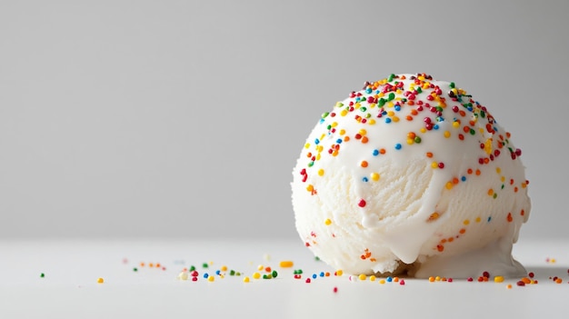 a white ice cream cone with sprinkles on top of it